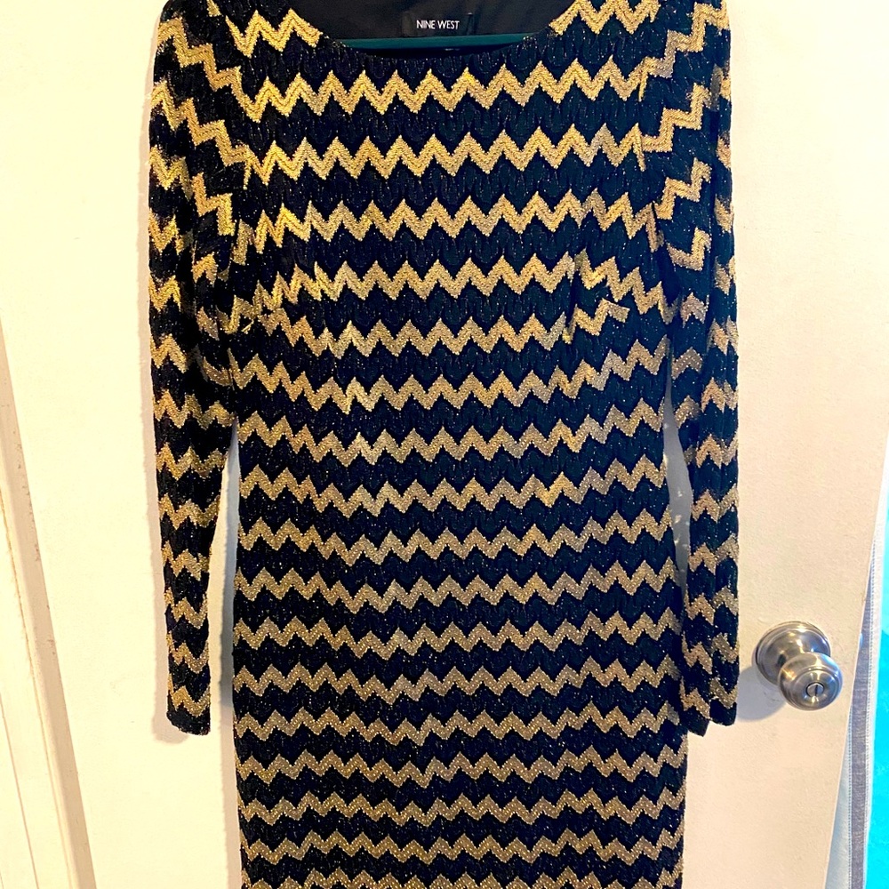 Gold and Black Nine West Below-the-Knee Dress